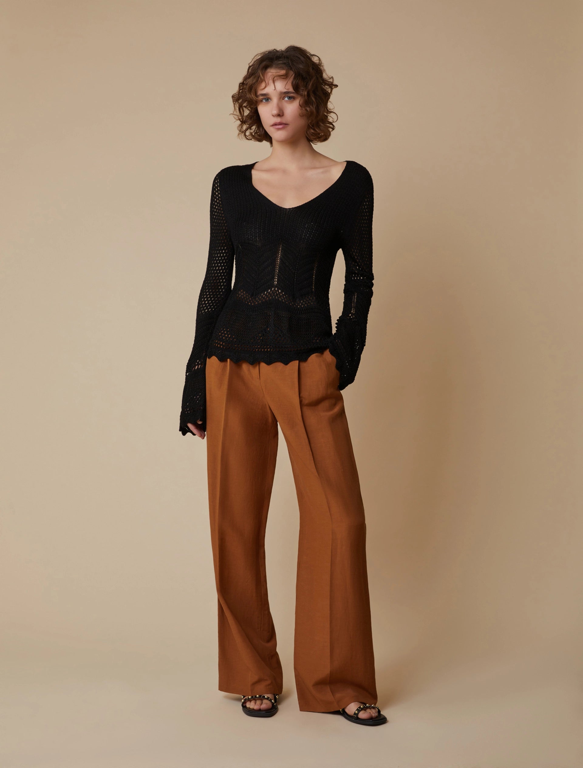 Pantaloni Ampi In Blend Di Lino