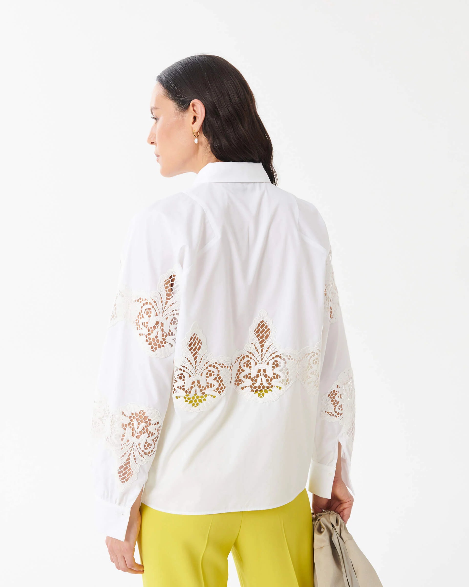 Camicia in Popeline Con Inserti in Pizzo