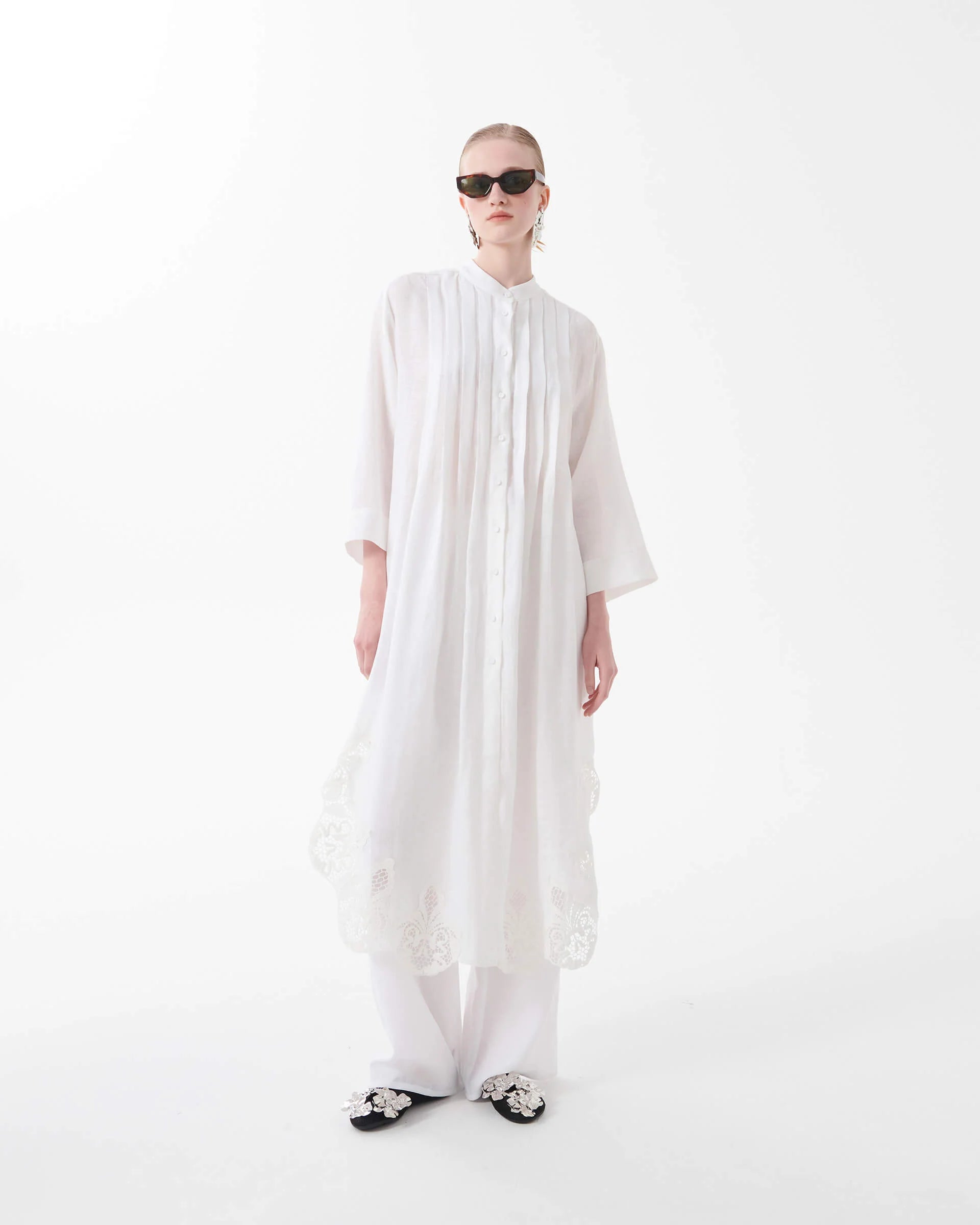 Abito Tunica in Lino con Pizzo