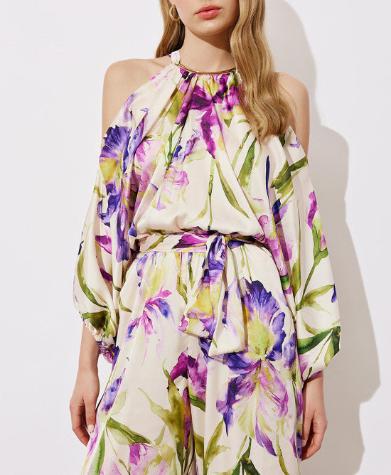 Tuta floreale con spalle cut-out