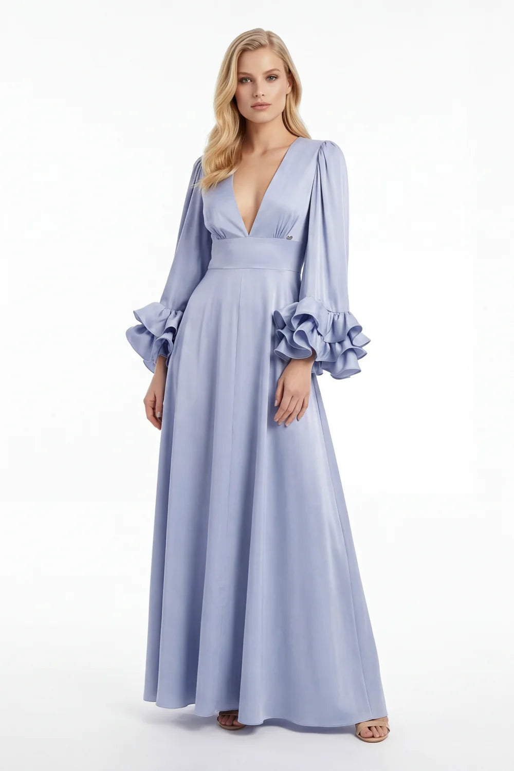 Abito Manica Lunga Con Rouche