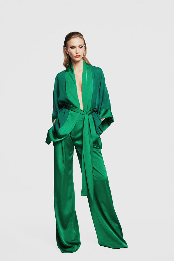 COORDINATO TOP-KIMONO-PANTALONE GAMBA LARGA