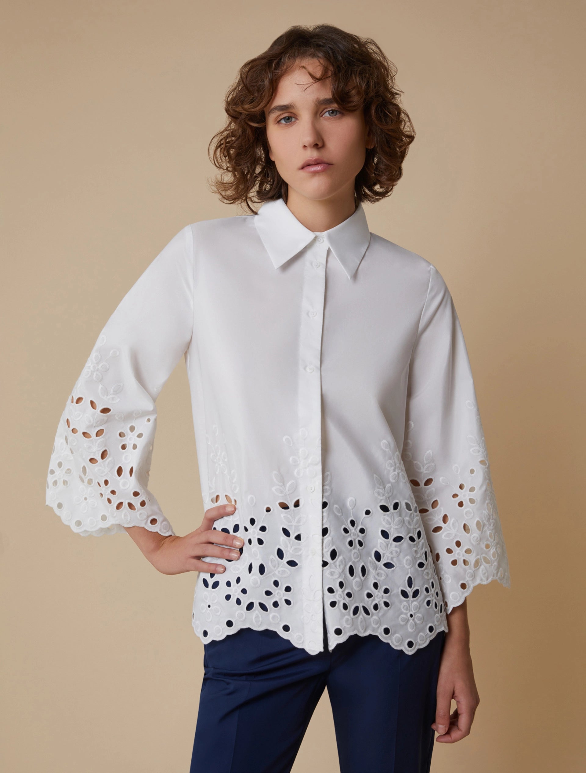 Camicia In Taffettà Ricamato