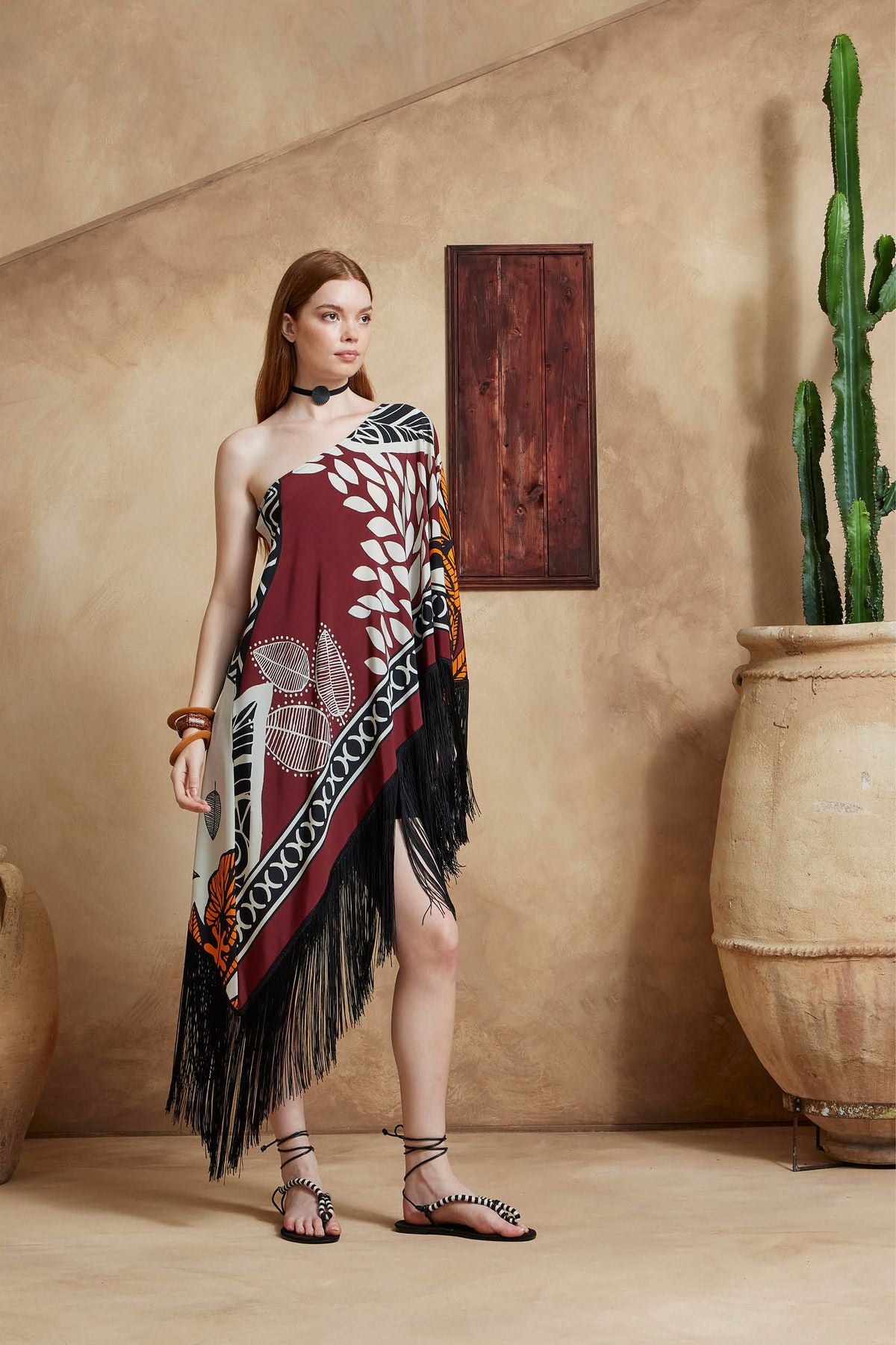 maglia-tunica fantasia con frangie