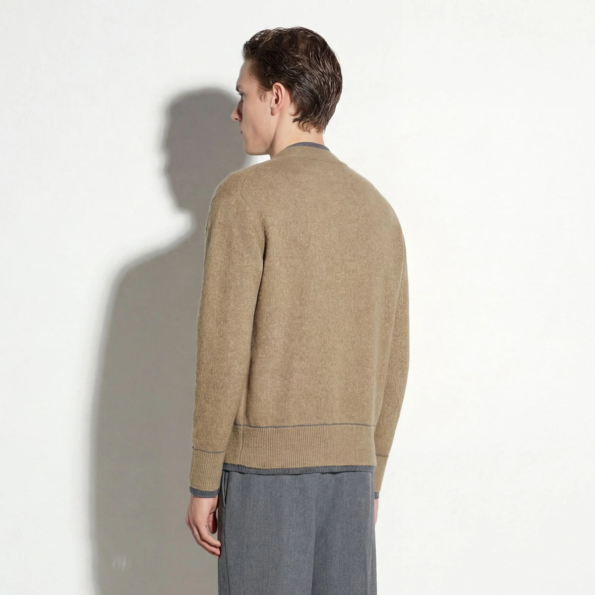 Maglia Cardigan Bicolore in Misto Lana e Alpaca