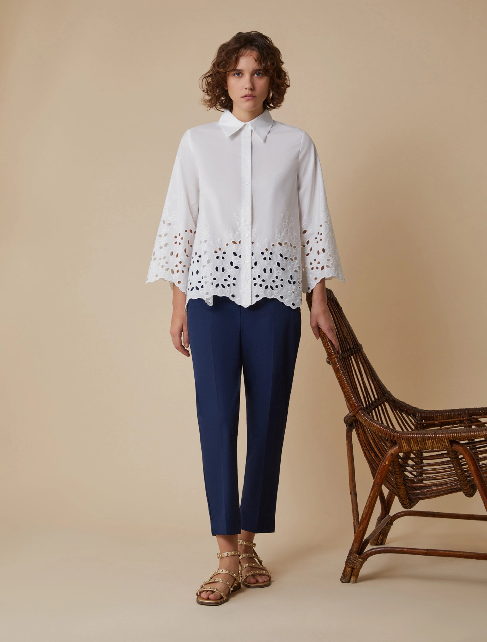 Camicia In Taffettà Ricamato