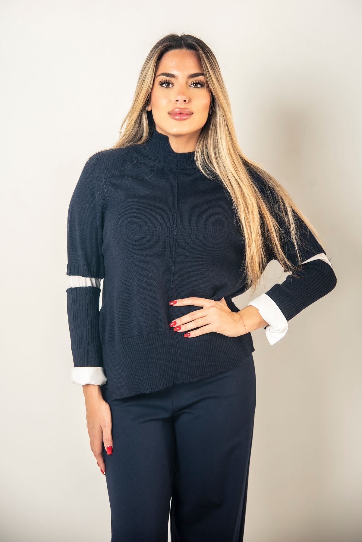 Maglione Con Maniche a Camicia e Polsini Estraibili