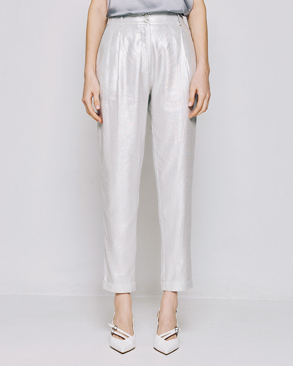 Pantaloni Effetto Metallizzato