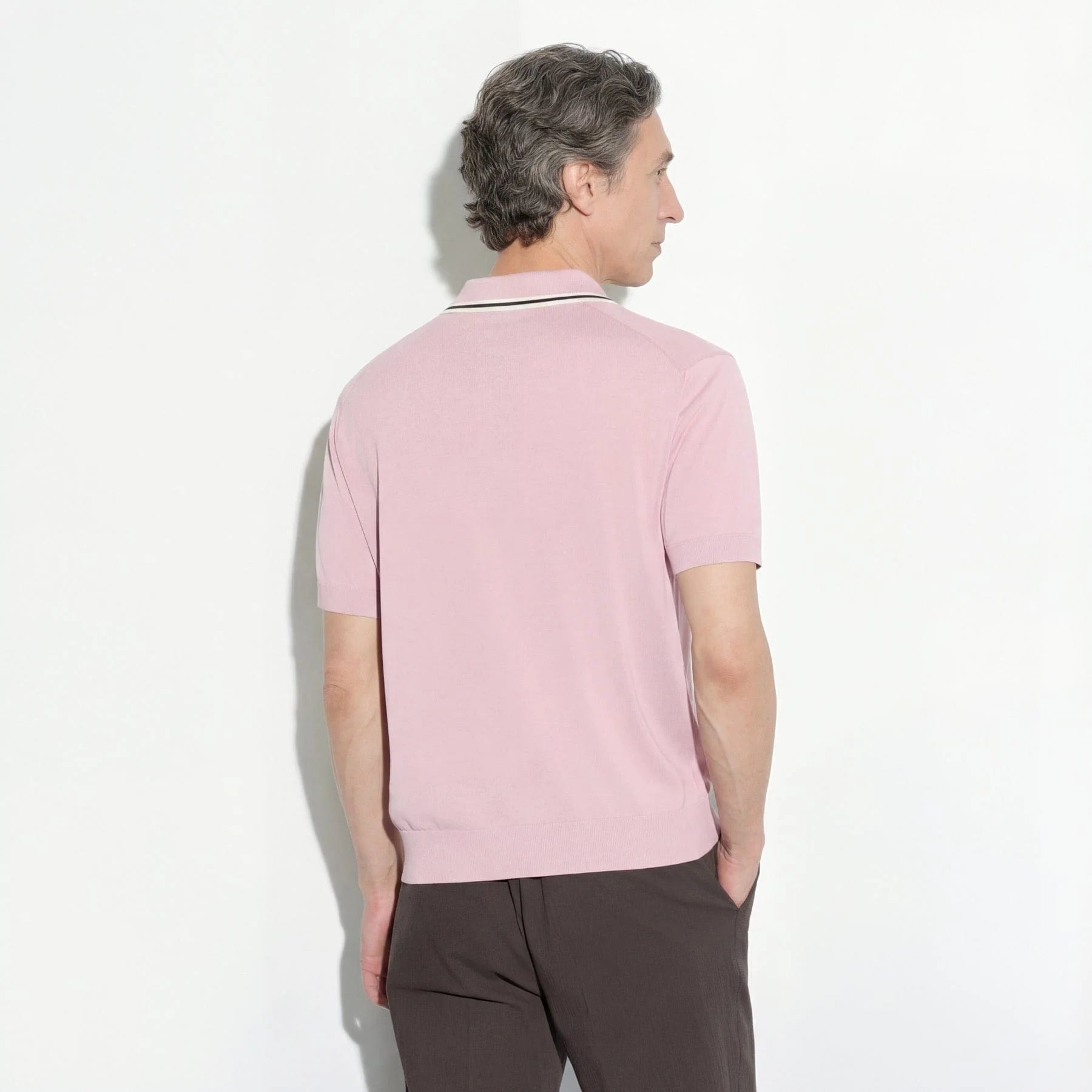 Polo In Seta e Cotone Con Collo a Contrasto