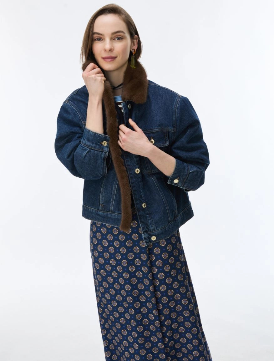 Giubbotto In Denim Imbottito e Dettagli In Eco-Pelo