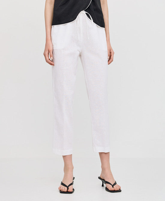 Pantaloni con cintura elastica effetto lino