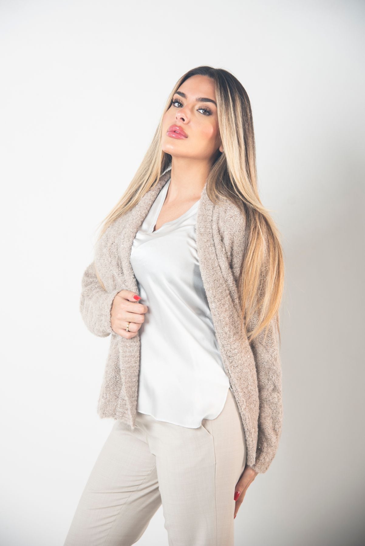 Cardigan Lavorato Con Micropaillettes