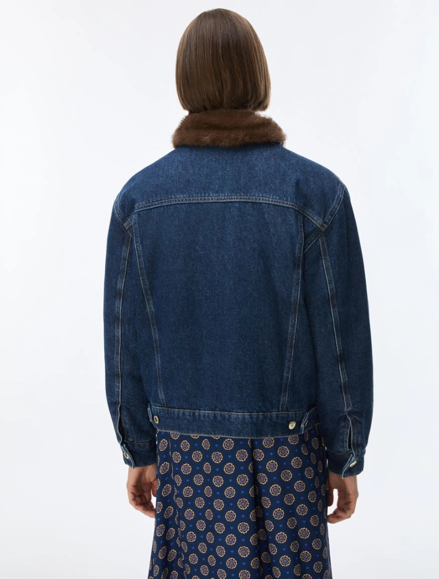 Giubbotto In Denim Imbottito e Dettagli In Eco-Pelo