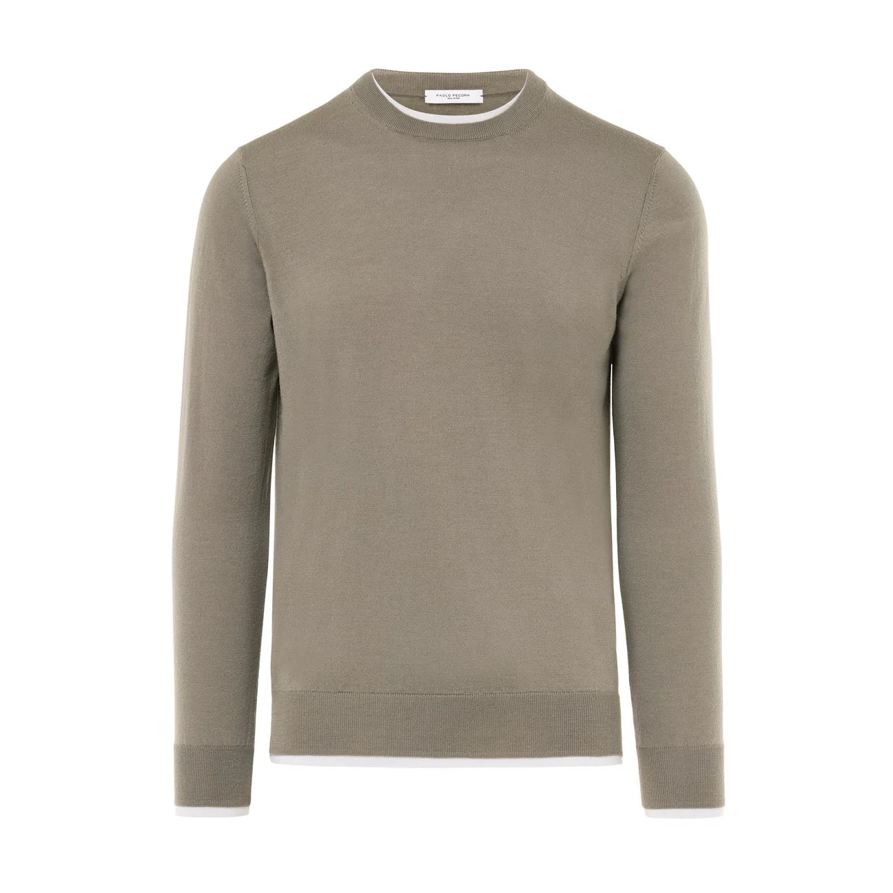 GIROCOLLO CON PROFILI A CONTRASTO TORTORA IN MERINO EXTRAFINE