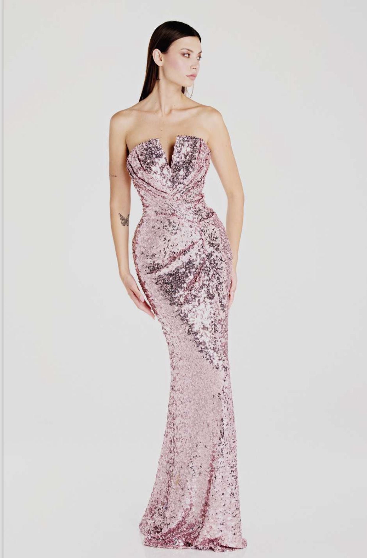 Abito A Sirena Con Paillettes e Drappeggio