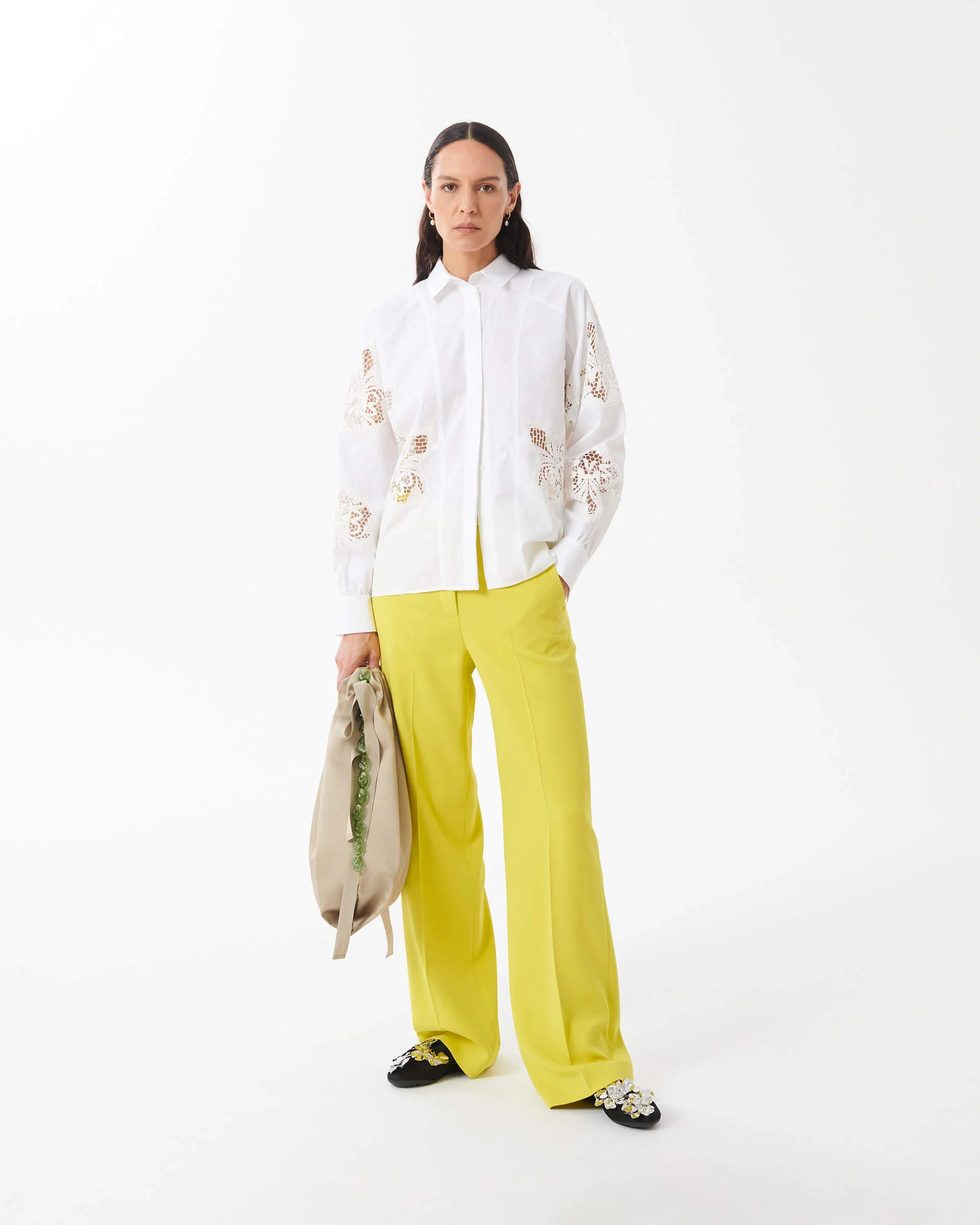 Camicia in Popeline Con Inserti in Pizzo