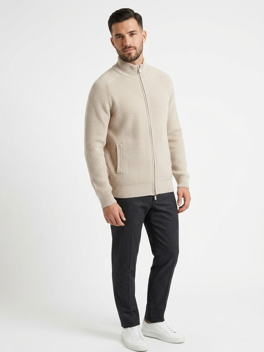 Giubbotto in Maglia con Zip a Costa Inglese in Cashmere