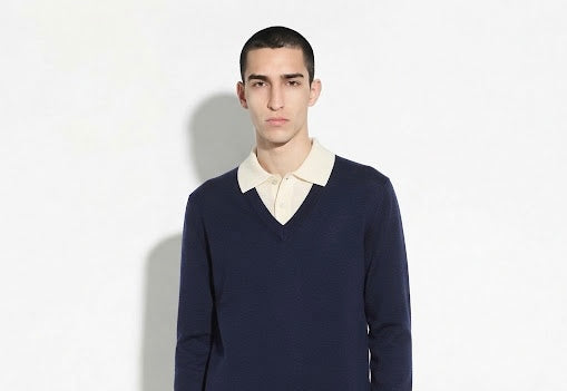 Maglia Polo con Dettaglio Scollo a V Finezza 16