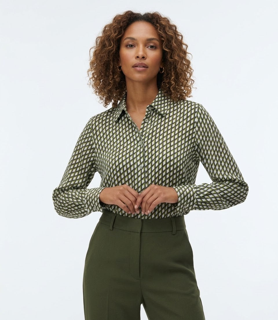 Camicia in Crêpe de Chine di Pura Seta Stampata