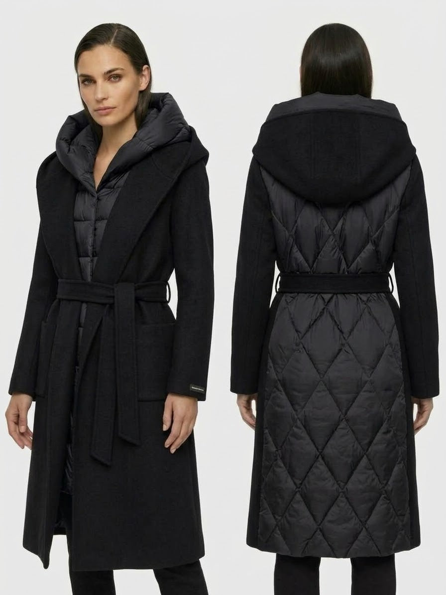 Cappotto con Cintura in Lana e Cashmere con Cappuccio e Piumino