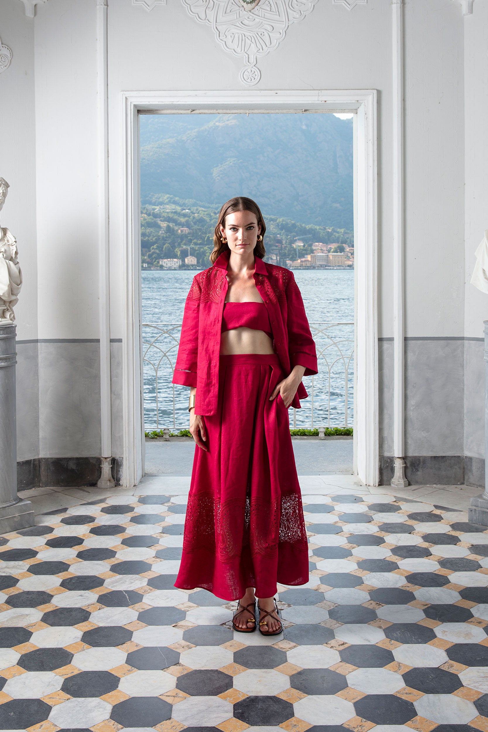 Camicia In Lino Con Dettagli In Pizzo