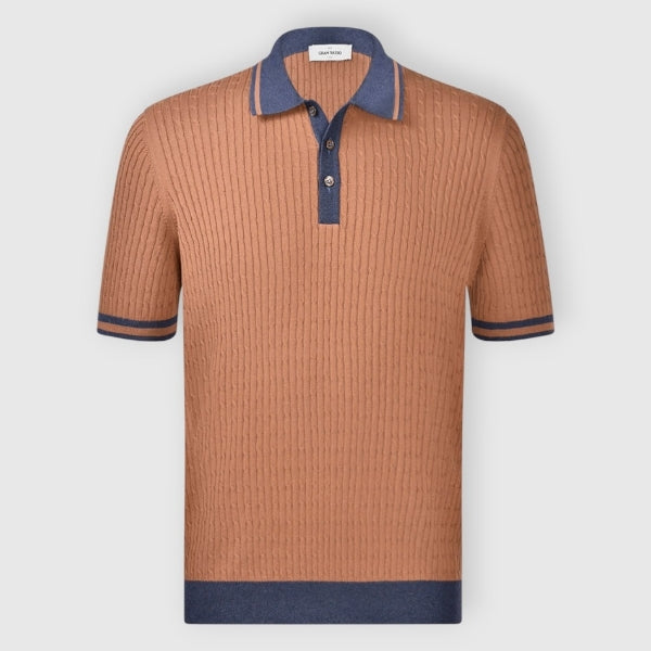 Polo in maglia a maniche corte in Fresh Cotton con lavorazione a trecce