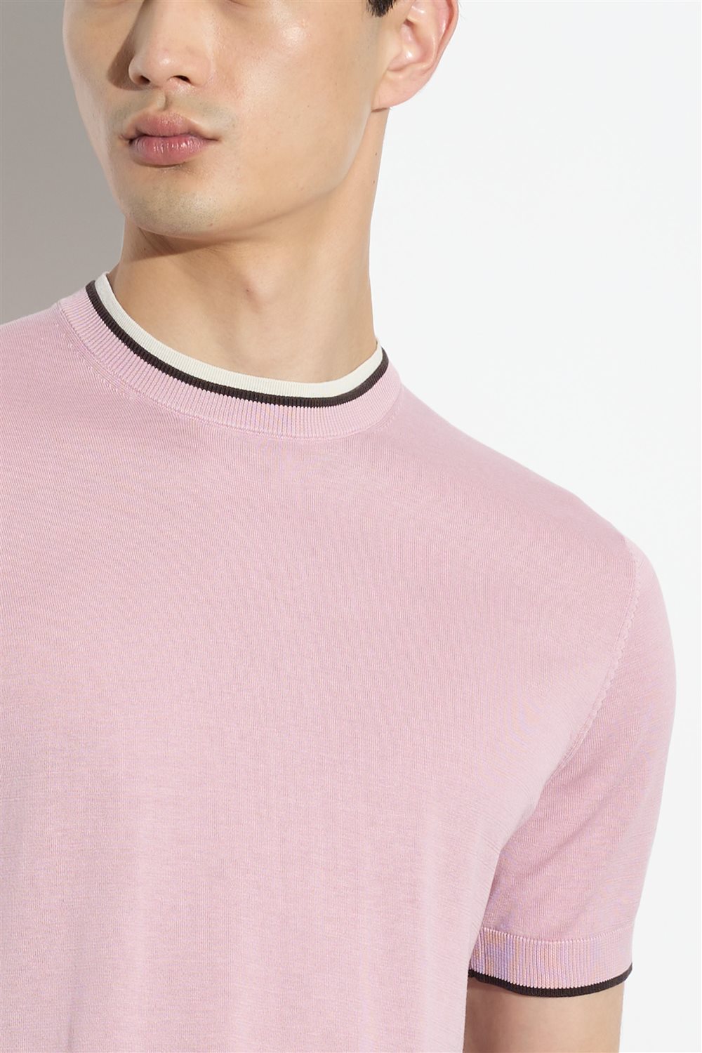 Maglia Girocollo In Filo Con Profili a Contrasto In Seta