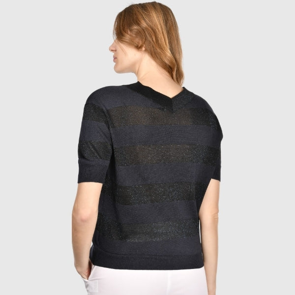 T-shirt in maglia a righe scollo v seta e cotone