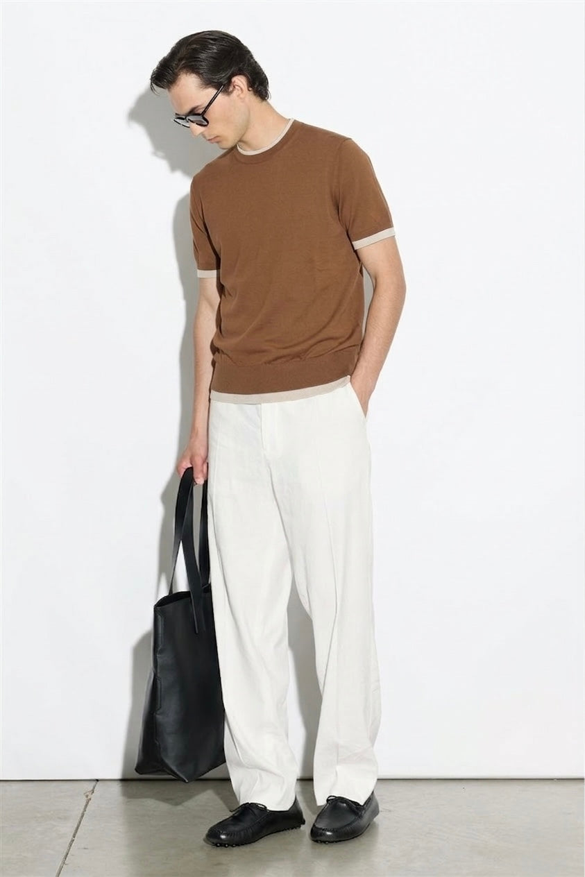 Maglia in Filo con Profili a Contrasto