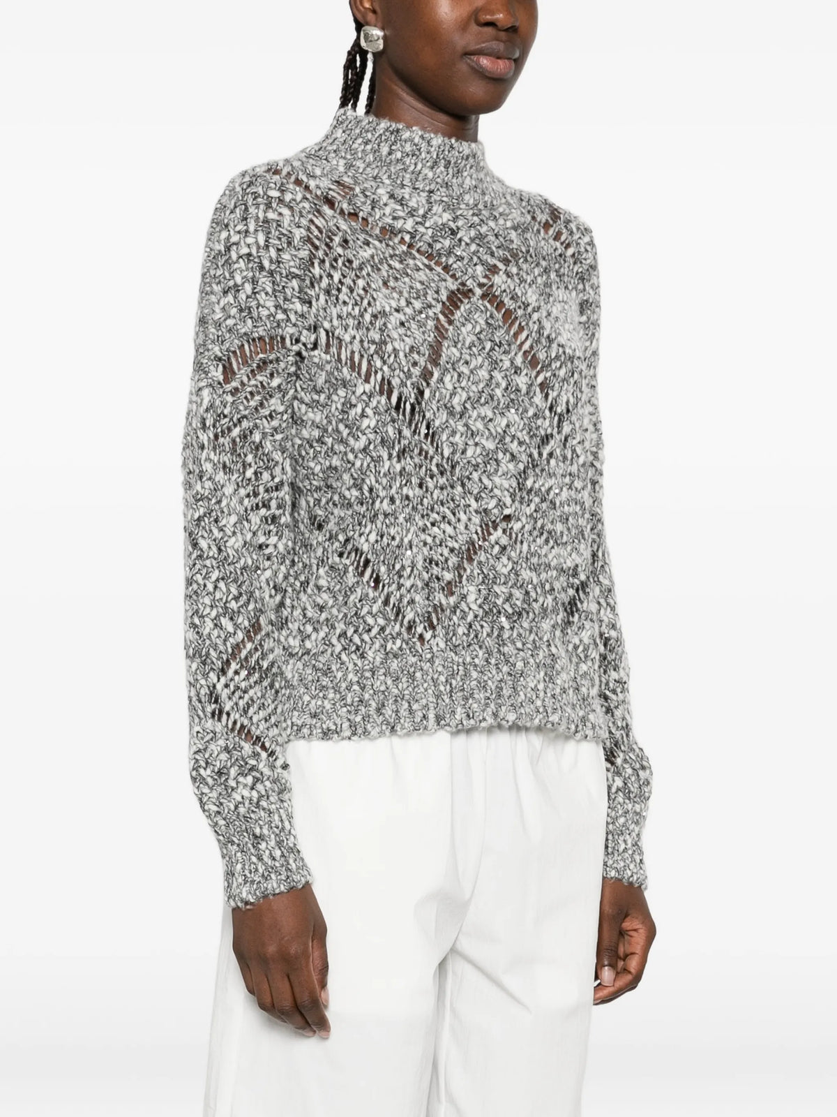Maglia Melange Traforata con Paillettes Misto Cashmere