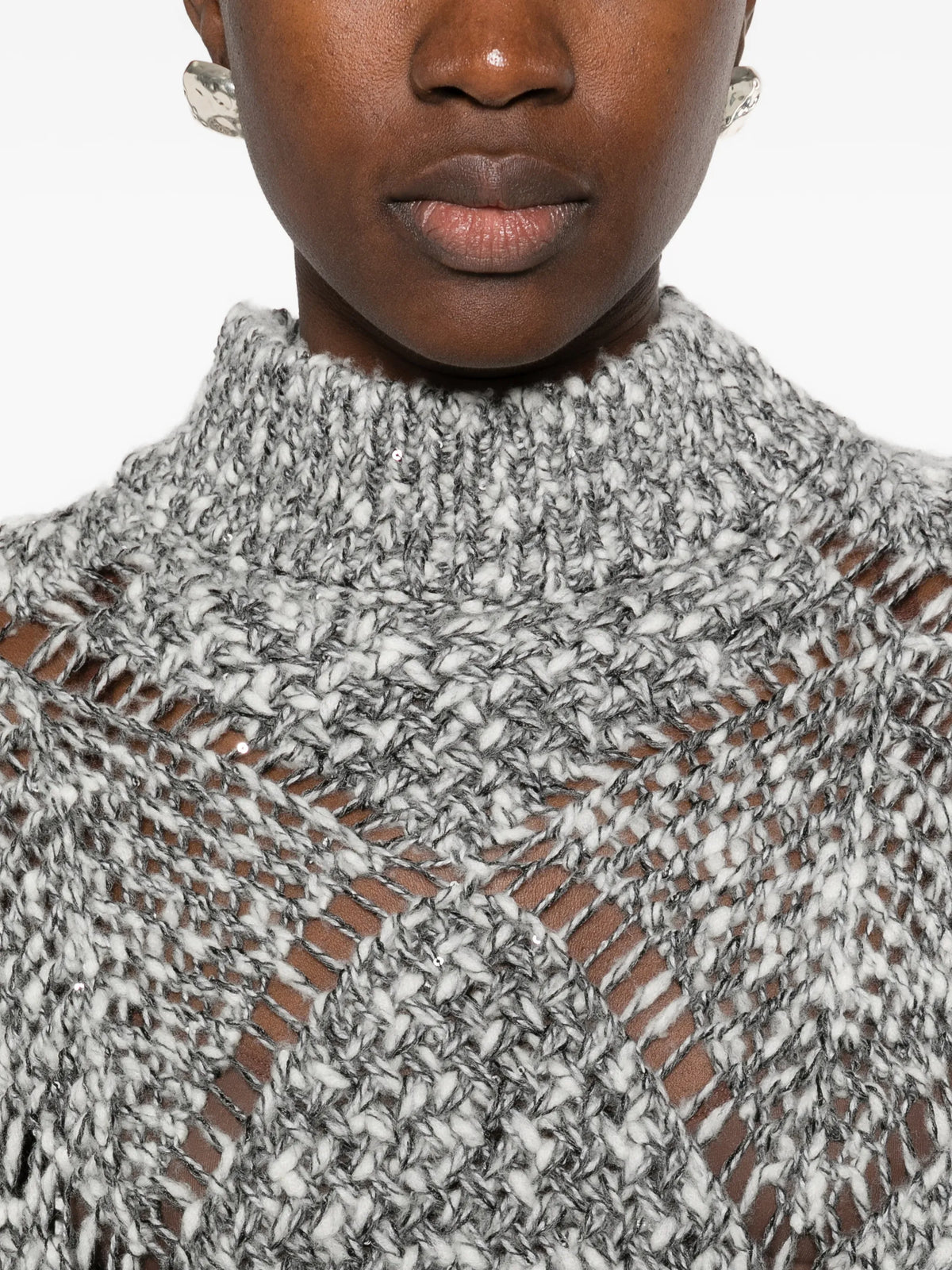 Maglia Melange Traforata con Paillettes Misto Cashmere