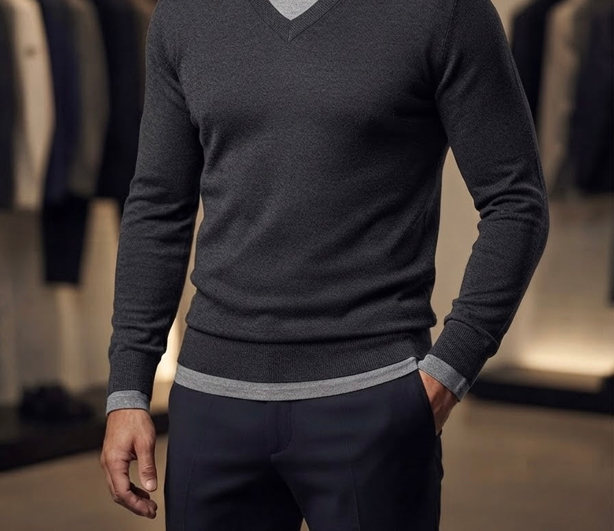 Maglia Girocollo con Dettaglio Scollo a V Finezza 16