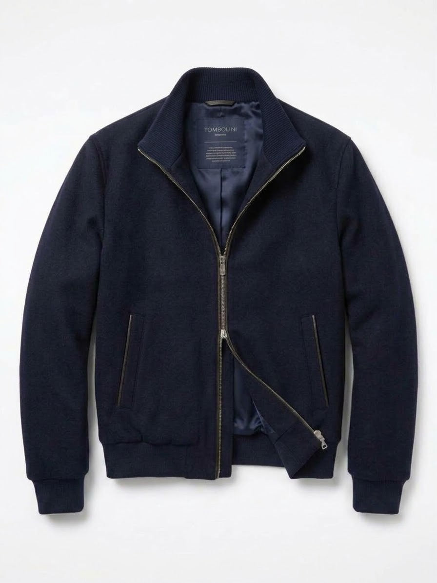 Bomber in Tessuto Loro Piana Green Storm System, con Collo Removibile