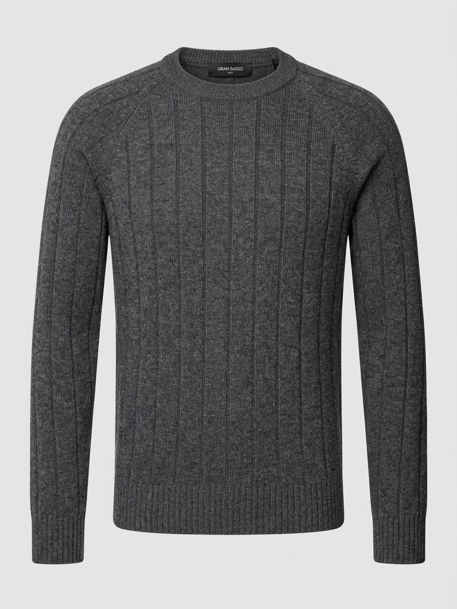 Maglione Girocollo a Coste in Misto Cashmere