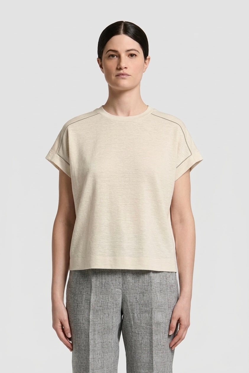 T-shirt in Jersey di Cotone e Lino