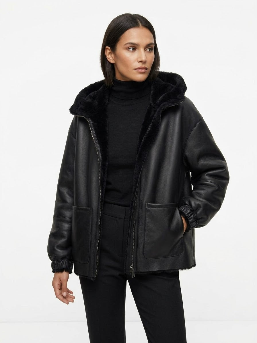 Montone in Shearling con Cappuccio Reversibile