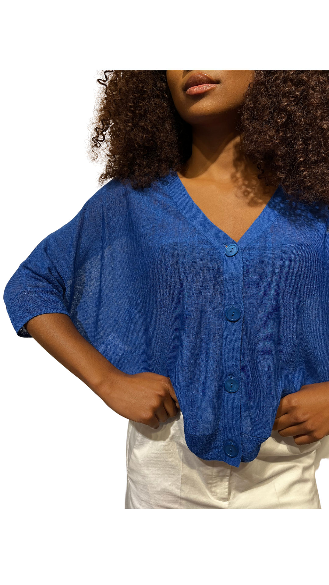 Maglia cardigan in filo manica 3/4