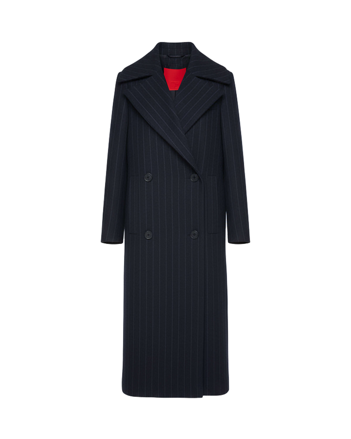Cappotto Gessato Lungo Doppiopetto con Revers a Lancia
