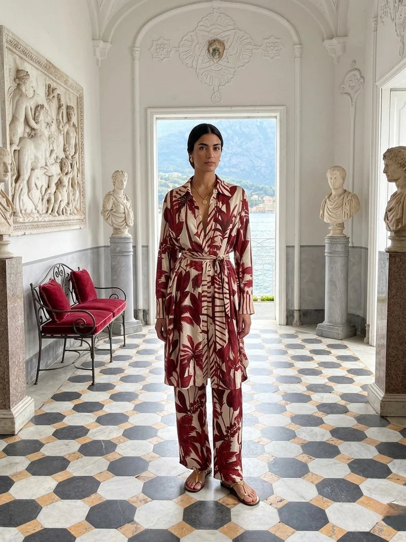Abito Camicia Con Cintura Fantasia
