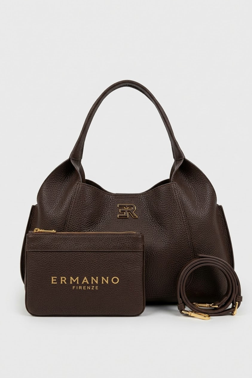 Borsa a Mano in Pelle con Tracolla Sganciabile