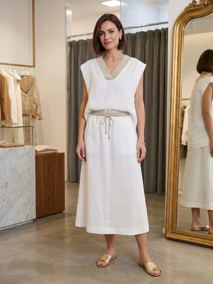 Gonna in Lino con Coulisse e Laccio in Lurex