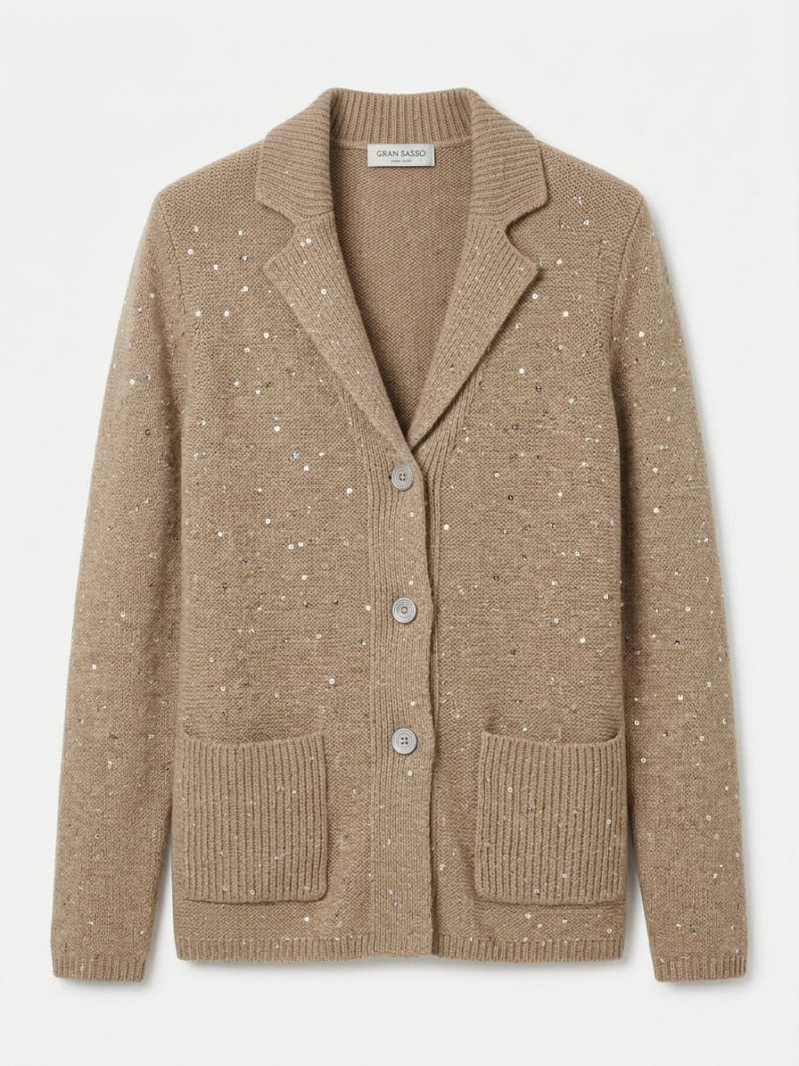 Giacca in Maglia in Lana Cashmere e Paillettes