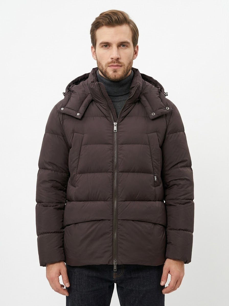 Piumino in Nylon Opaco e Cappuccio Removibile