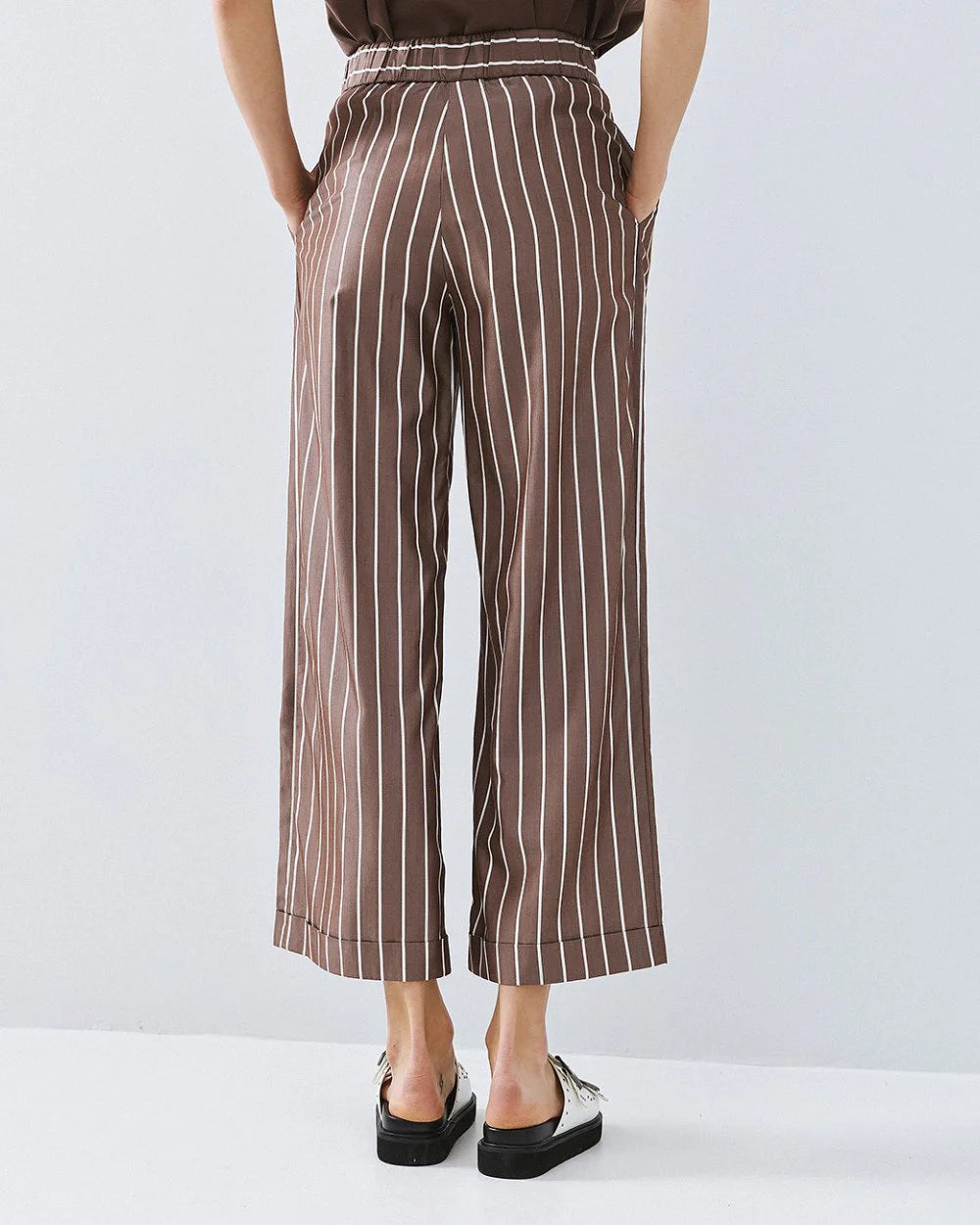 Pantalone Gessato Con Risvolto
