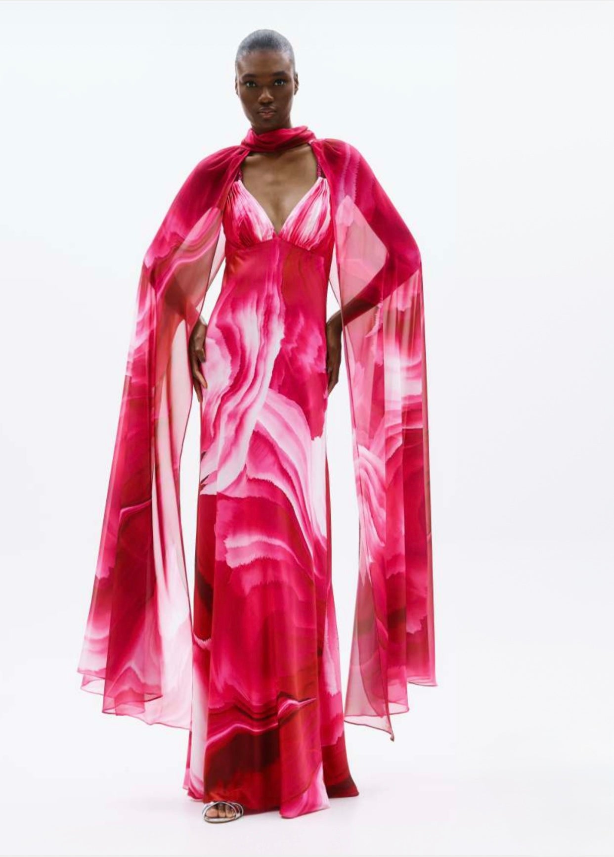 Abito Aderente Fantasia Con Stola