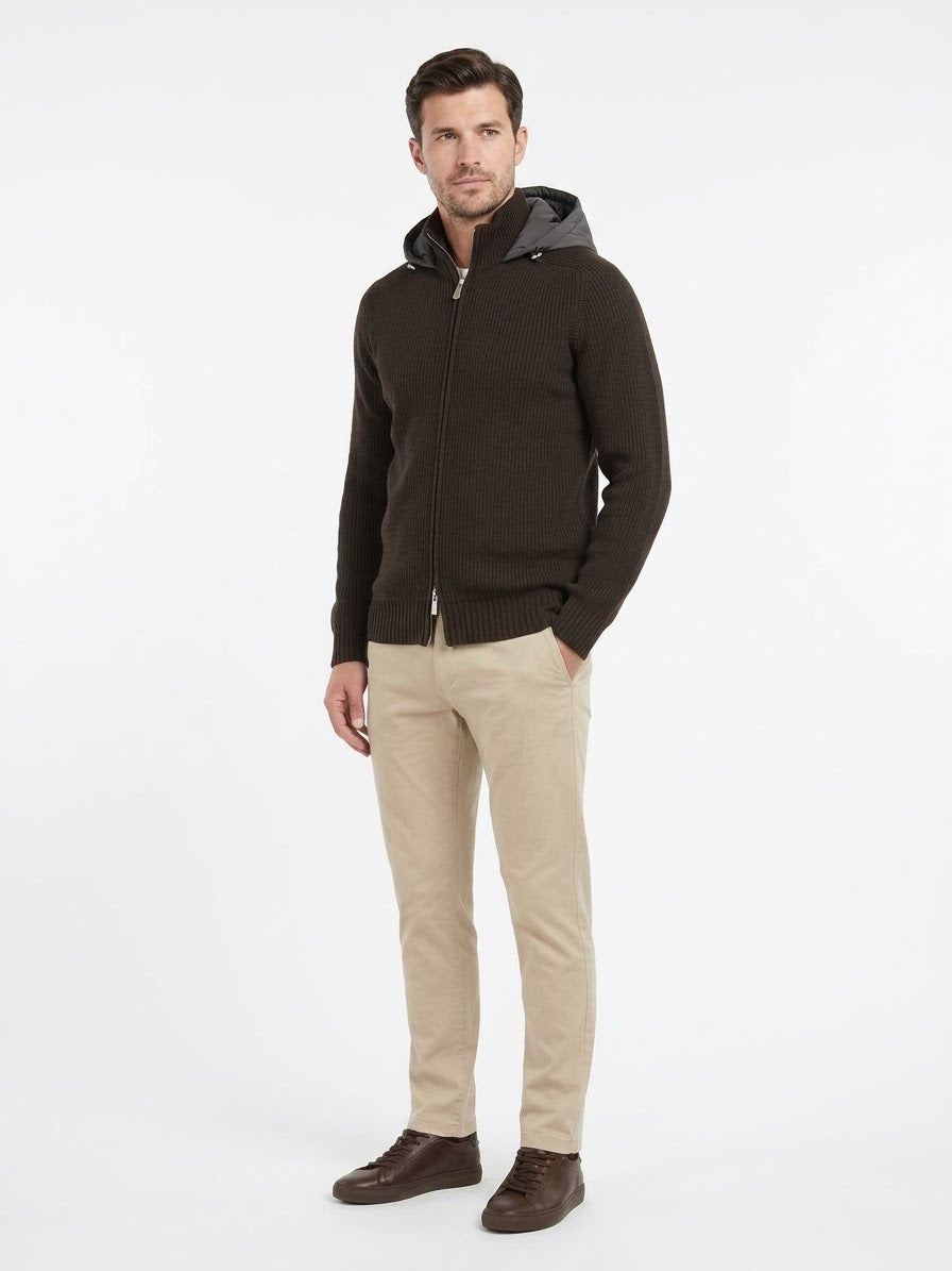 Giubbotto-Maglia Zip con Cappuccio Removibile in Rain Wool