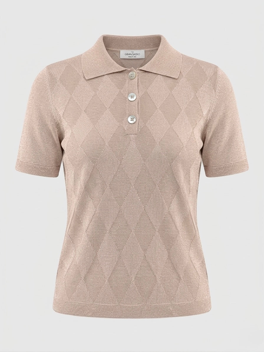 Polo in maglia lurex a rombi