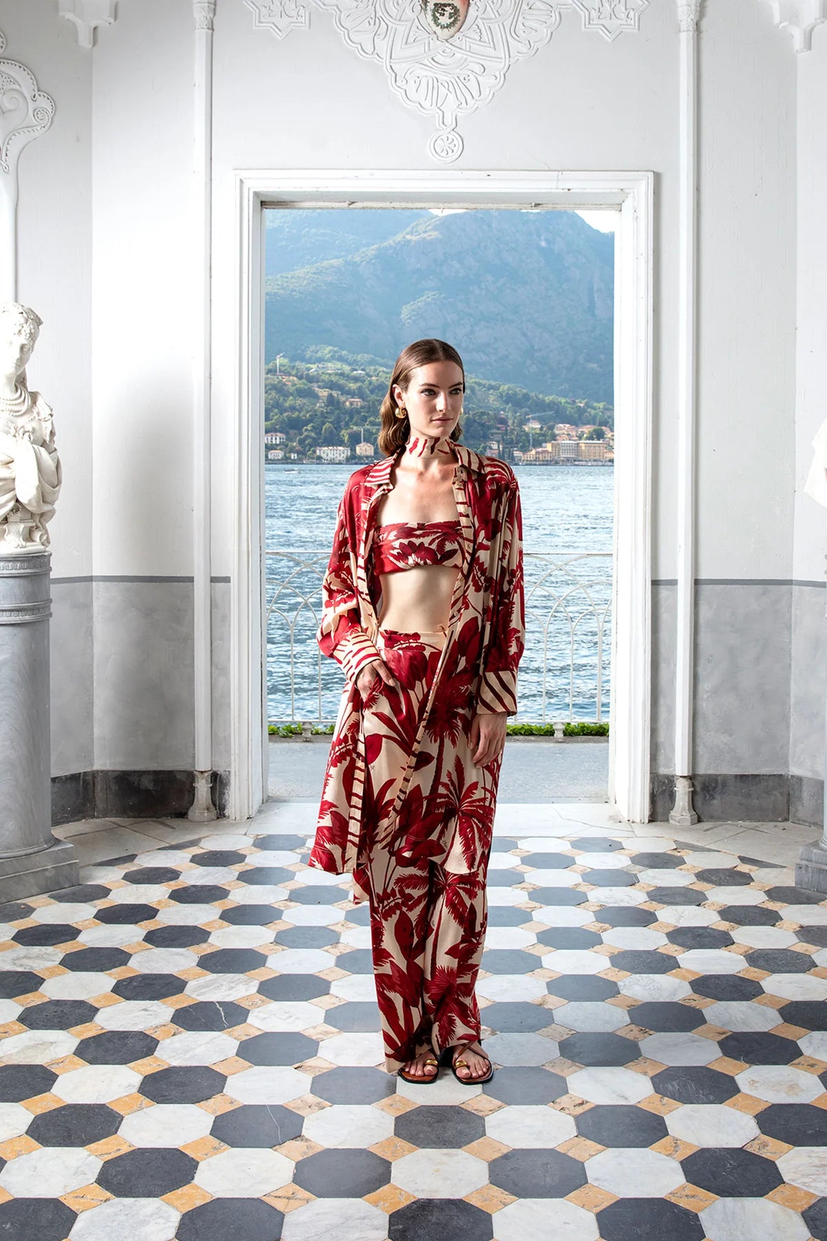 Abito Camicia Con Cintura Fantasia