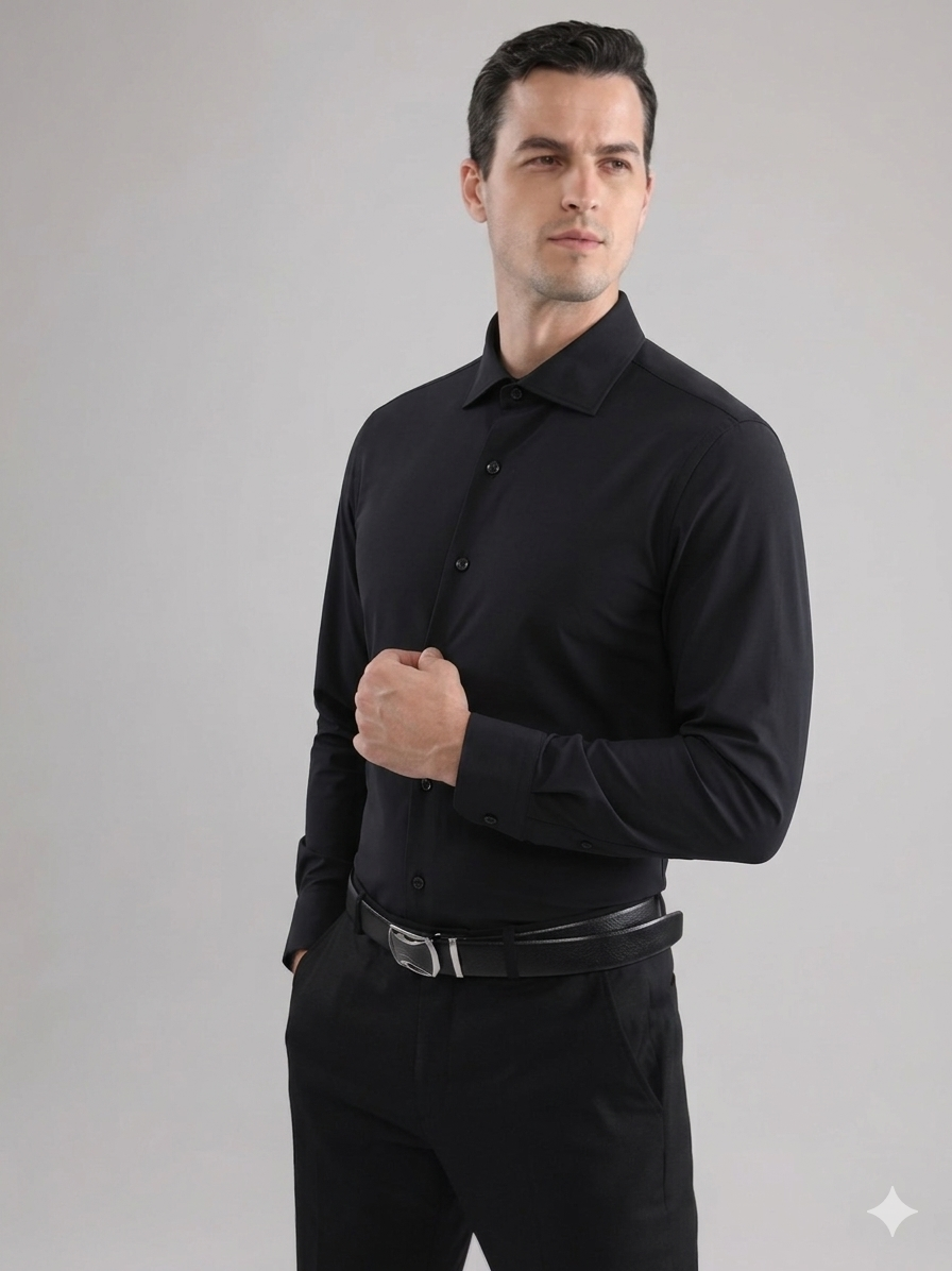 Camicia Elasticizzata In Tessuto Tecnico Tinta Unita