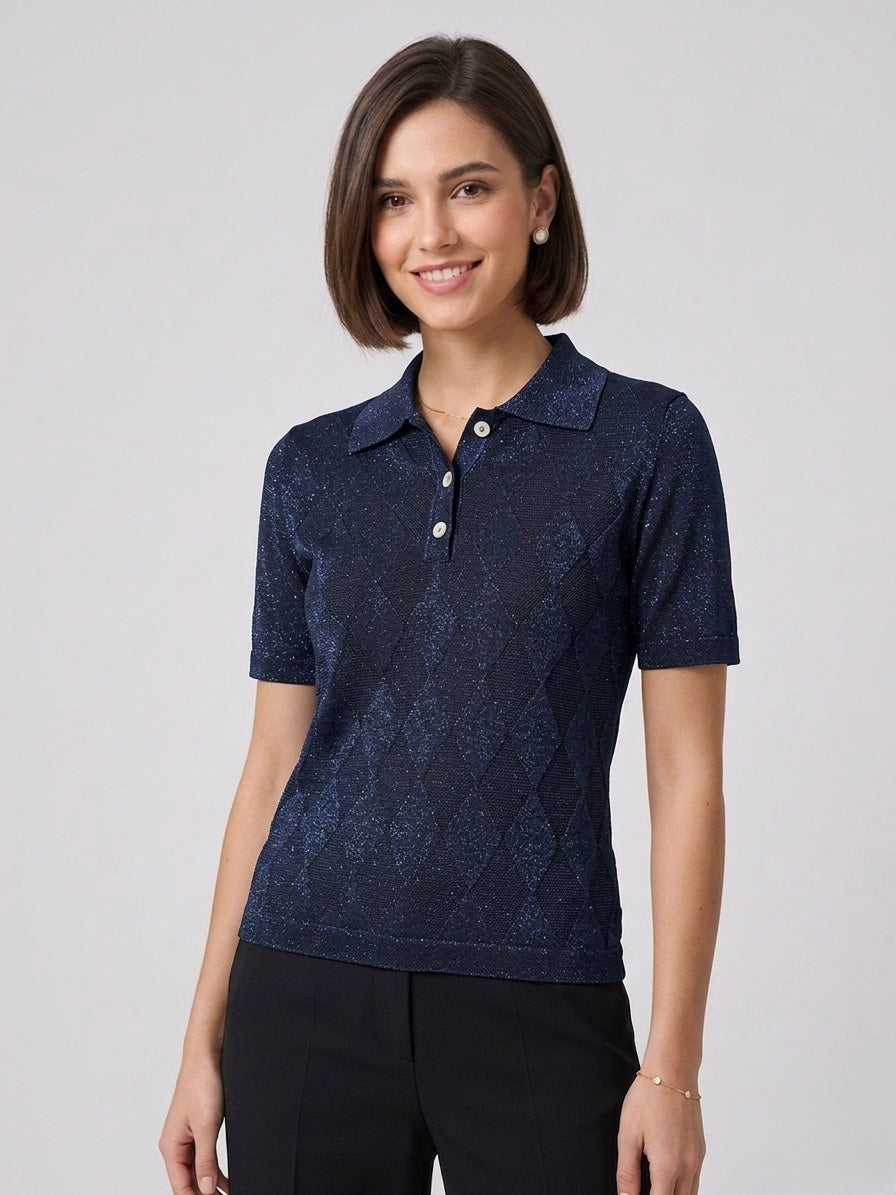 Polo in maglia lurex a rombi